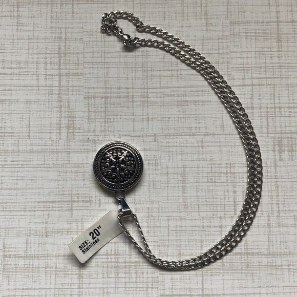 No Brand Other - Men’s Stainless Steel Fleur-de-Lis Medallion Necklace 20” Chain NEW